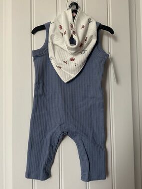 Kids Ribbed Sleeveless Romper with White Bandana Bib